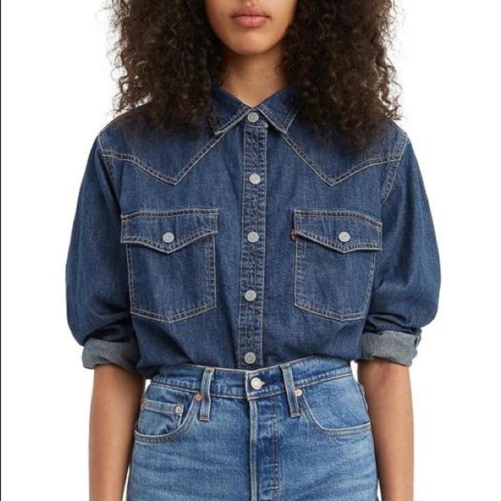 Levi's Dark Blue Denim Button-Down Western Shirt